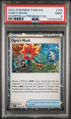 2024 POKEMON TWILIGHT MASQUERADE OGERPON EX PREMIUM COLLECTION OGRE'S MASK PSA 9 - Image 1