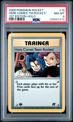 2000 POKEMON ROCKET 1ST EDITION #15 HERE COMES TEAM ROCKET!-HOLO PSA 8 - Image 1