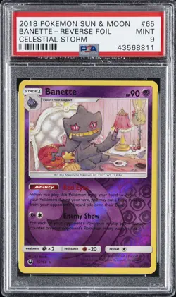 2018 POKEMON SUN & MOON CELESTIAL STORM #65 BANETTE-REVERSE FOIL PSA 9 - Image 1