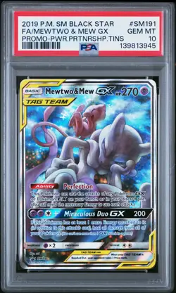 2019 POKEMON POWER PARTNERSHIP TINS PROMO #SM191 FULL ART/MEWTWO & MEW GX PSA 10 - Image 1