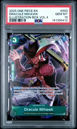 2025 ONE PIECE PROMOS ILLUSTRATION BOX VOL.4 #003 DRACULE MIHAWK PSA 10 - Image 1
