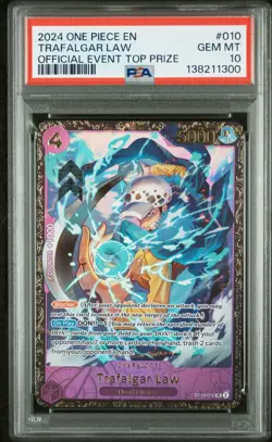 2024 ONE PIECE PROMOS OFFICIAL EVENT TOP PRIZE #010 TRAFALGAR LAW PSA 10 - Image 1