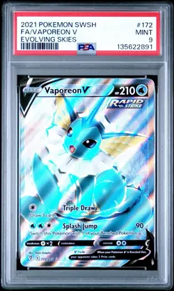 2021 Pokemon Evolving Skies Vaporeon V 172/203 Full Art Card SWSH PSA 9 Mint - Image 1