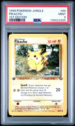 Pikachu 60/64 1st Edition Jungle PSA 9 Graded MINT Pokemon Card - Image 1
