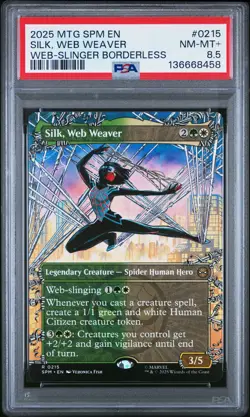 2025 MTG MARVEL'S SPIDER-MAN WEB-SLINGER BORDERLESS SILK WEB WEAVER PSA 8.5 - Image 1