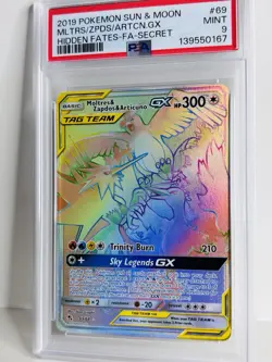 MOLTRES & ZAPDOS & ARTICUNO GX 69/68 PSA 9 POKEMON HIDDEN FATES SECRET RARE - Image 2