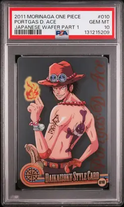 2011 ONE PIECE MORINAGA JAPANESE WAFER PART 1 #010 PORTGAS D. ACE PSA 10 - Image 1