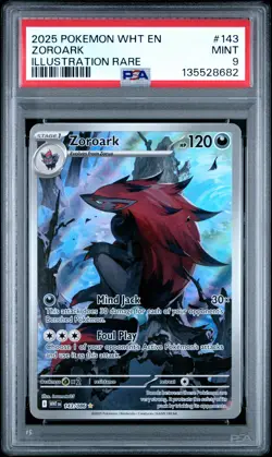 2025 POKEMON WHT EN-WHITE FLARE ILLUSTRATION RARE #143 ZOROARK PSA 9 - Image 1