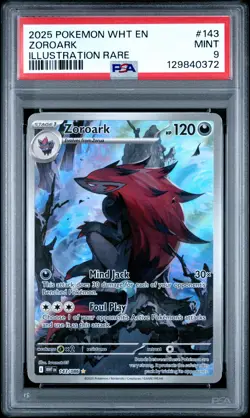 2025 POKEMON WHT EN-WHITE FLARE ILLUSTRATION RARE #143 ZOROARK PSA 9 - Image 1