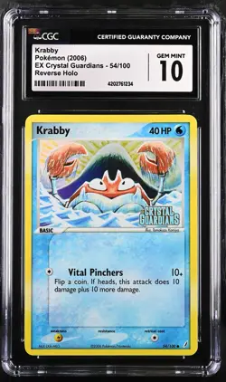 Krabby 54/100 Reverse Holo EX Crystal Guardians Pokemon CGC 10 Gem Mint - Image 1
