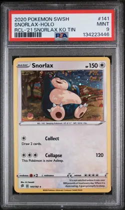 2020 POKEMON SWORD & SHIELD REBEL CLASH #141 SNORLAX-HOLO PSA 9 - Image 1