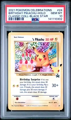 2021 POKEMON CELEBRATIONS CLASSIC COLLECTION #24 BIRTHDAY PIKACHU-HOLO PSA 10 - Image 1