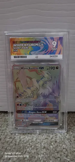 Pokemon TCG White Kyurem GX Dragon Majesty Rainbow Rare Card 74/70 Ace 9 Mint - Image 1