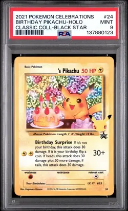 PSA 9 MINT Birthday Pikachu Celebrations Classic Collection Pokemon Card 24 - Image 1
