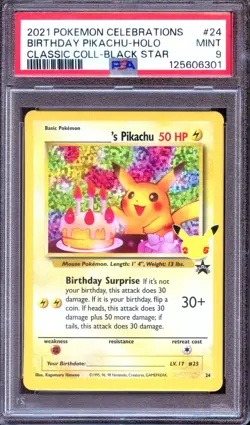 PSA 9 - Birthday Pikachu #24 Celebrations Holo - Pokemon - Image 1