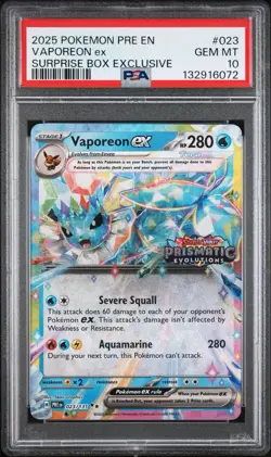 Pokemon TCG Prismatic Evolutions Vaporeon EX Card 023/131 Stamped - PSA 10 - Image 1