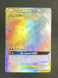 Moltres, Zapdos and Articuno GX Rainbow Full Art Pokemon Hidden Fates 69/68 TCG - Image 1