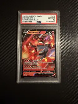 2020 POKEMON SWSH # 008 INCINEROAR V PSA 10 GEM MT CHAMPION'S PATH - Image 1