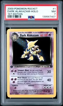 2000 POKEMON ROCKET 1ST EDITION #1 DARK ALAKAZAM-HOLO PSA 7 - Image 1