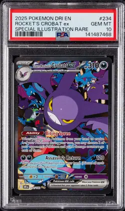 2025 POKEMON DRI EN-DESTINED RIVALS #234 TEAM ROCKET'S CROBAT EX PSA 10 - Image 1