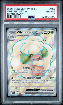 2025 POKEMON WHT EN-WHITE FLARE ULTRA RARE #157 WHIMSICOTT EX PSA 10 - Image 1