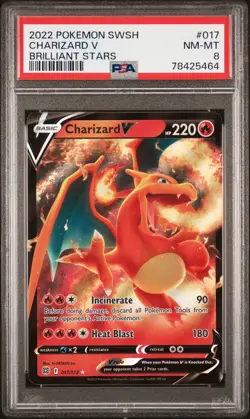 2022 Pokemon SWSH Brilliant Stars Charizard V PSA 8 #017 - Image 1