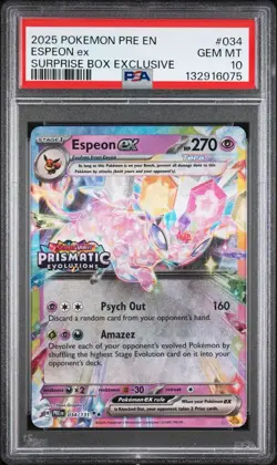 Pokemon Prismatic Evolutions Espeon ex 034/131 Surprise Box Stamped PSA 10 - Image 1