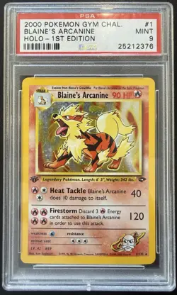 2000 Pokemon Gym Challenge 1st Edition Blaine's Arcanine Holo #1/132 PSA 9 - Image 1