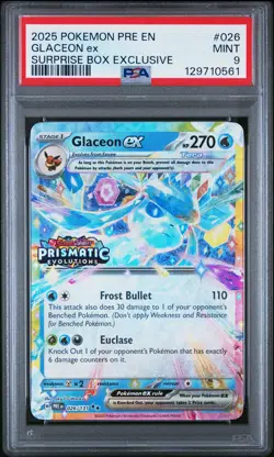 2025 POKEMON PRE EN-PRISMATIC EVOLUTIONS SURPRISE BOX EXCLUSIVE GLACEON EX PSA 9 - Image 1