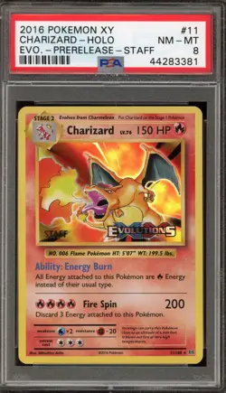 Pokemon Charizard XY Evolutions STAFF Prerelease Holo Rare Promo #11 PSA 8 - Image 1