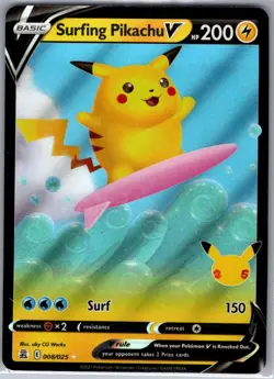 Surfing Pikachu V 008/025 Celebrations - Pokemon Card - NM - Image 1