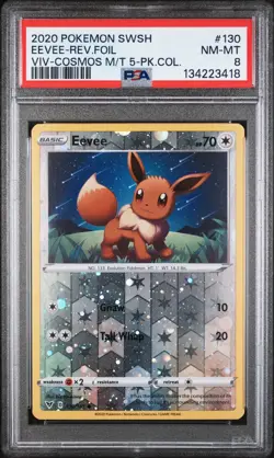2020 POKEMON SWORD & SHIELD VIVID VOLTAGE #130 EEVEE-REVERSE FOIL PSA 8 - Image 1