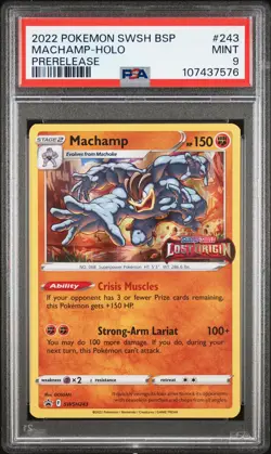 2022 POKEMON SWSH BLACK STAR PROMO PRERELEASE #243 MACHAMP-HOLO PSA 9 - Image 1