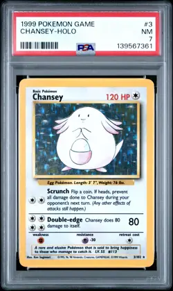 1999 POKEMON BASE SET UNLIMITED #3 CHANSEY-HOLO PSA 7 - Image 1