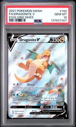 2021 POKEMON SWORD & SHIELD EVOLVING SKIES #192 FULL ART/DRAGONITE V PSA 10 - Image 1