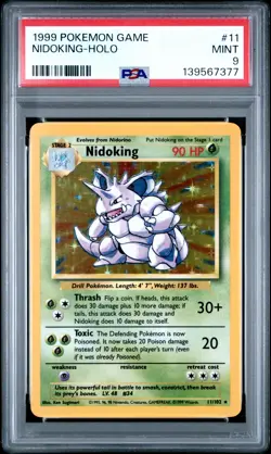 1999 POKEMON BASE SET UNLIMITED #11 NIDOKING-HOLO PSA 9 - Image 1