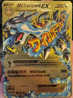 Mega M Charizard EX Gold Foil Fan Art Pokemon Card 108/106 230HP Mcharizard - Image 1