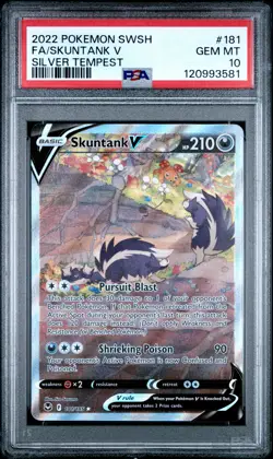 2022 POKEMON SWORD & SHIELD SILVER TEMPEST #181 FULL ART/SKUNTANK V PSA 10 - Image 1