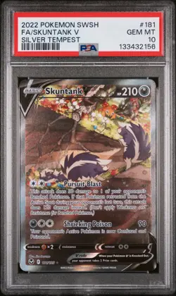 2022 POKEMON SWORD & SHIELD SILVER TEMPEST #181 FULL ART/SKUNTANK V PSA 10 - Image 1