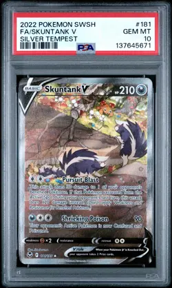 2022 POKEMON SWORD & SHIELD SILVER TEMPEST #181 FULL ART/SKUNTANK V PSA 10 - Image 1