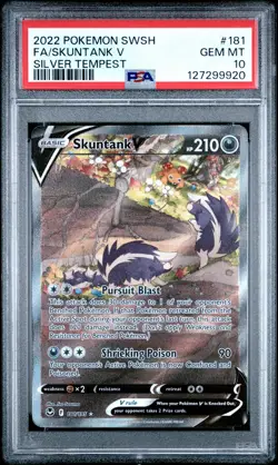 2022 POKEMON SWORD & SHIELD SILVER TEMPEST #181 FULL ART/SKUNTANK V PSA 10 - Image 1
