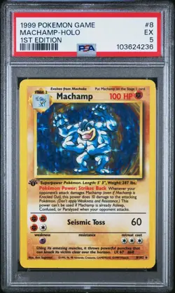 1999 POKEMON GAME #8 MACHAMP-HOLO 1ST EDITION - PSA 5 (EXCELLENT) - Image 1