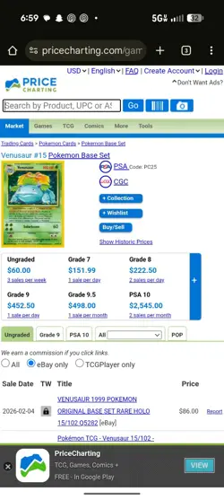 Pokemon TCG Venusaur Base Set Holo Unlimited Rare Card 15/102 MP - Image 3