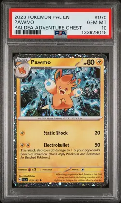 2023 POKEMON PAL EN-PALDEA EVOLVED PALDEA ADVENTURE CHEST #075 PAWMO PSA 10 - Image 1