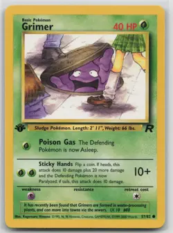 1st Edition Vintage Pokemon Card Grimer Common Team Rocket 57/82 VLP - Image 1