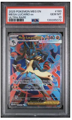 Mega Lucario ex PSA 10 Gem Mt - Pokemon Mega Evolution Ultra Rare 160/132 - Image 1