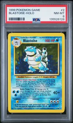 1999 POKEMON BASE SET UNLIMITED #2 BLASTOISE-HOLO PSA 8 - Image 1