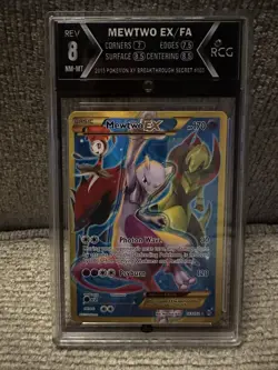 2015 Pokemon MEWTWO EX XY Breakthrough Secret #163 Full Art - RCG 8 NM-MT - Image 1