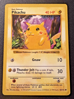 Shadowless Red Cheeks Pikachu 58/102 Base Set Pokemon Card Rare HP - Image 1