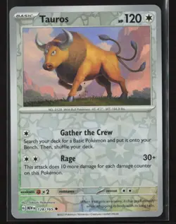 Tauros #128/165 SV: Scarlet & Violet 151 Reverse Holo Pokemon TCG NM/M - Image 1